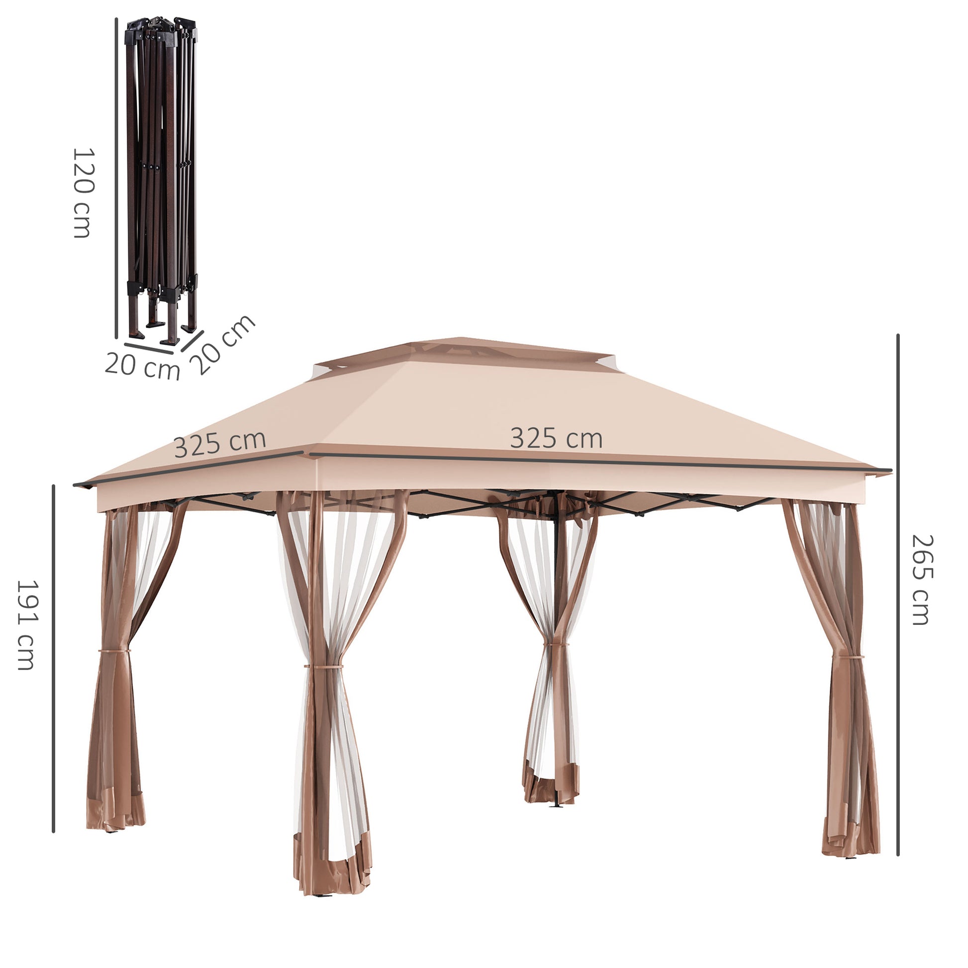 Outsunny Carpa Plegable 3x3 M Cenador De Jardín Con Doble Techo Marrón_2