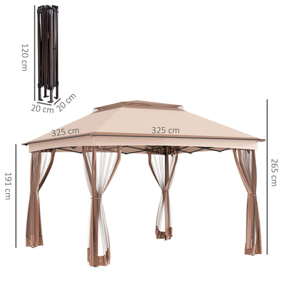 Outsunny Carpa Plegable 3x3 M Cenador De Jardín Con Doble Techo Marrón_2