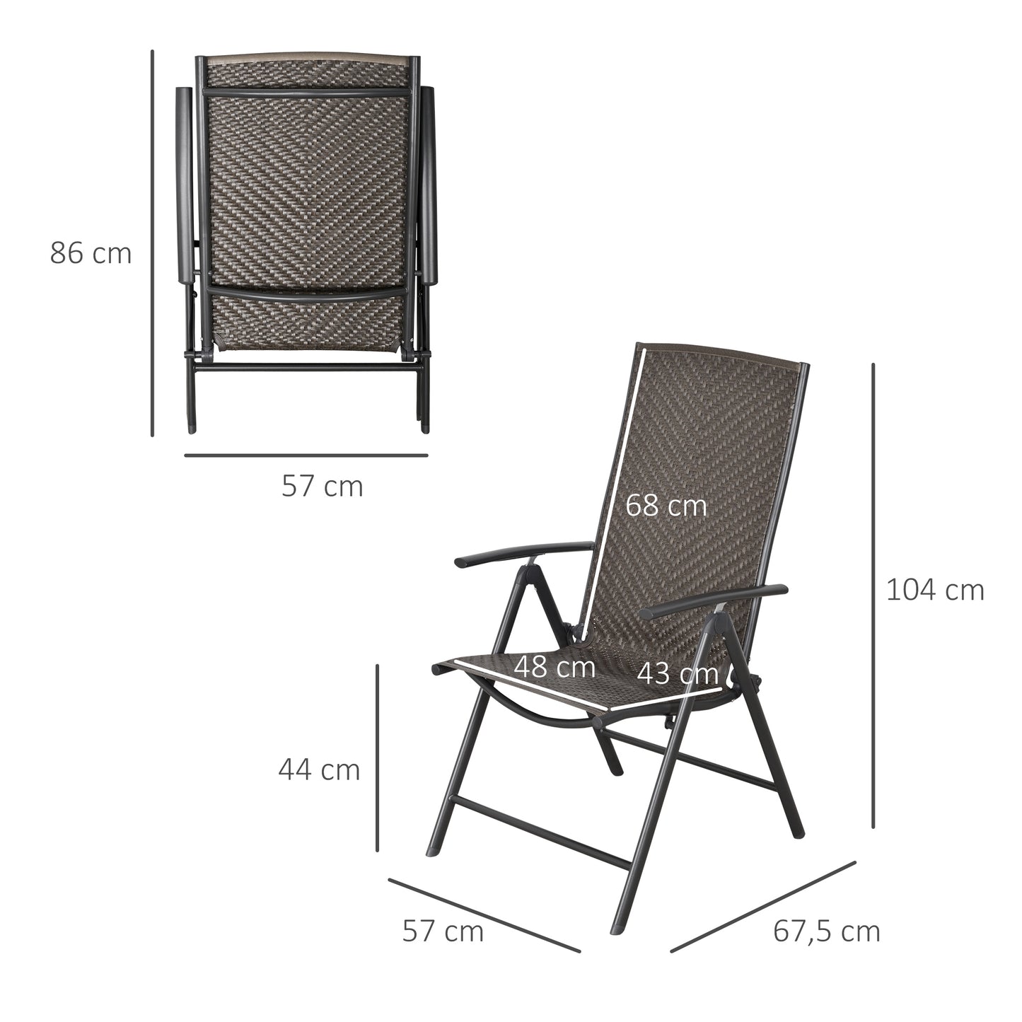 Outsunny Conjunto De 2 Sillas Ratán Plegables Respaldo Ajustable Jardín Exterior_2