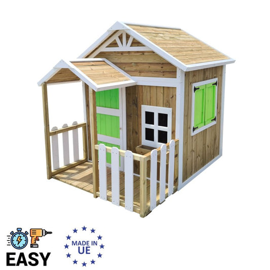 Casita Infantil De Madera Por Paneles Masgames Olden Verde._0