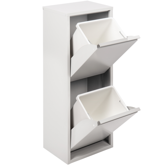 Cubo De Basura Metálico Con 2 Compartimentos Blanco Para Reciclaje_0