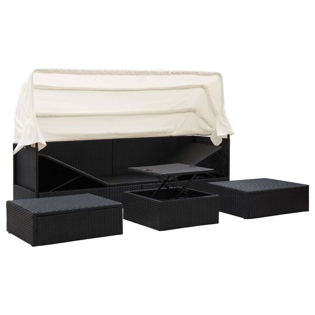 Vidaxl Tumbona Cama Jardín Techo Ratán Sintético Negro_3