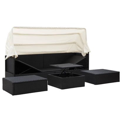 Vidaxl Tumbona Cama Jardín Techo Ratán Sintético Negro_3