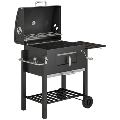 Outsunny Barbacoa De Carbón Con Ruedas Barbacoa Con Tapa 113x65x108 Cm Negro_0