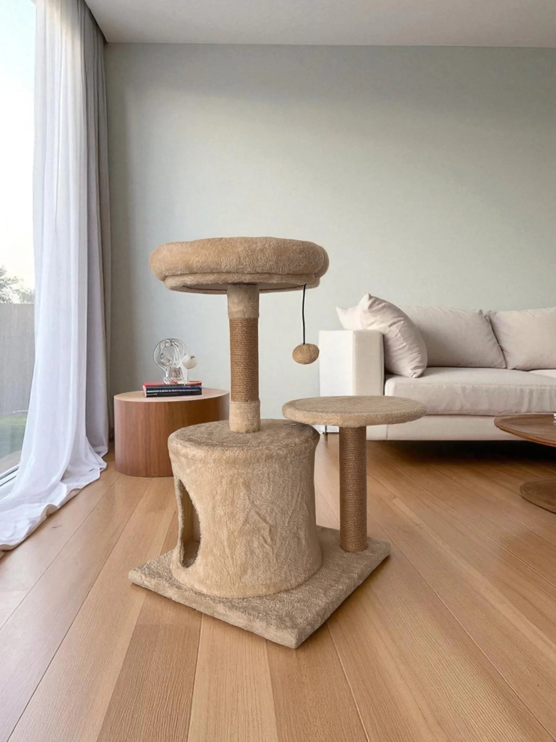 Cama Árbol Para Gatos Nácar Con Base De Madera Maciza Y Diseño Ligero Althea Living 30x30x61.5cm_4