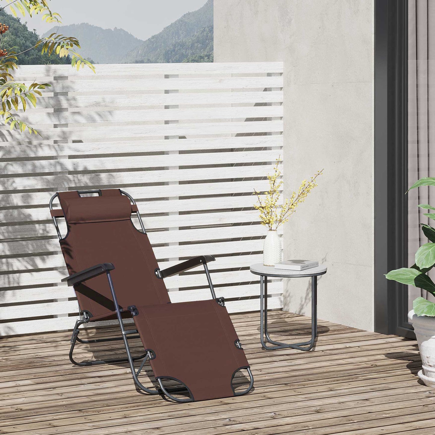 Outsunny Tumbona Reclinable Y Plegable Con Respaldo Ajustable 135x60x89cm Marrón_1