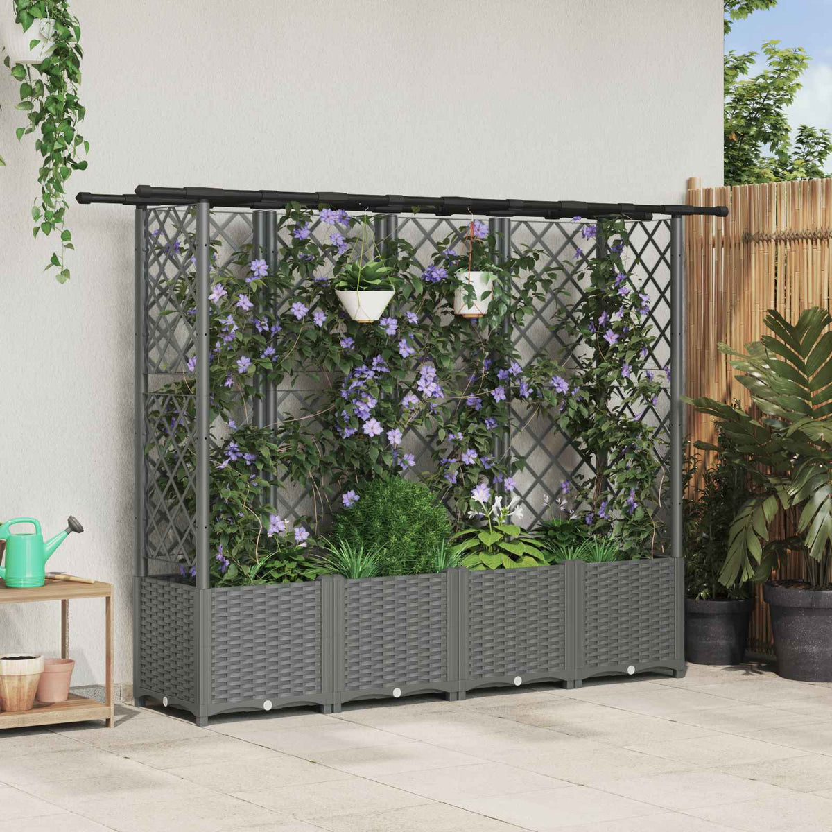Cama Elevada Con Trellis Y Techo Gris Claro 202 X 40 X 136 Cm_1