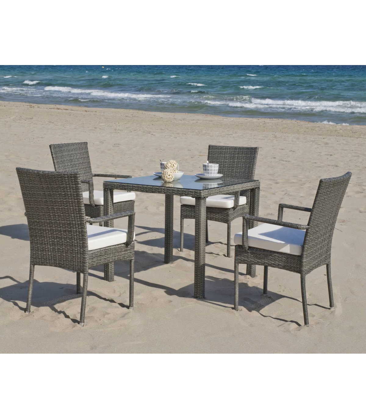 Pack De 4 Sillones Huitex Apilables Con Cojines Mali Acabado Ratan Sintetico Gris, 90cm(al_3