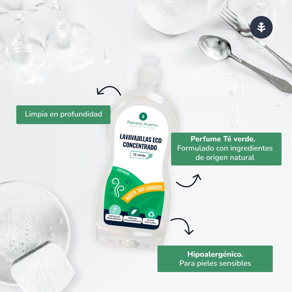 Chá Verde Planeta Huerto ECO Máquina de Lavar Louça Manual 750ml