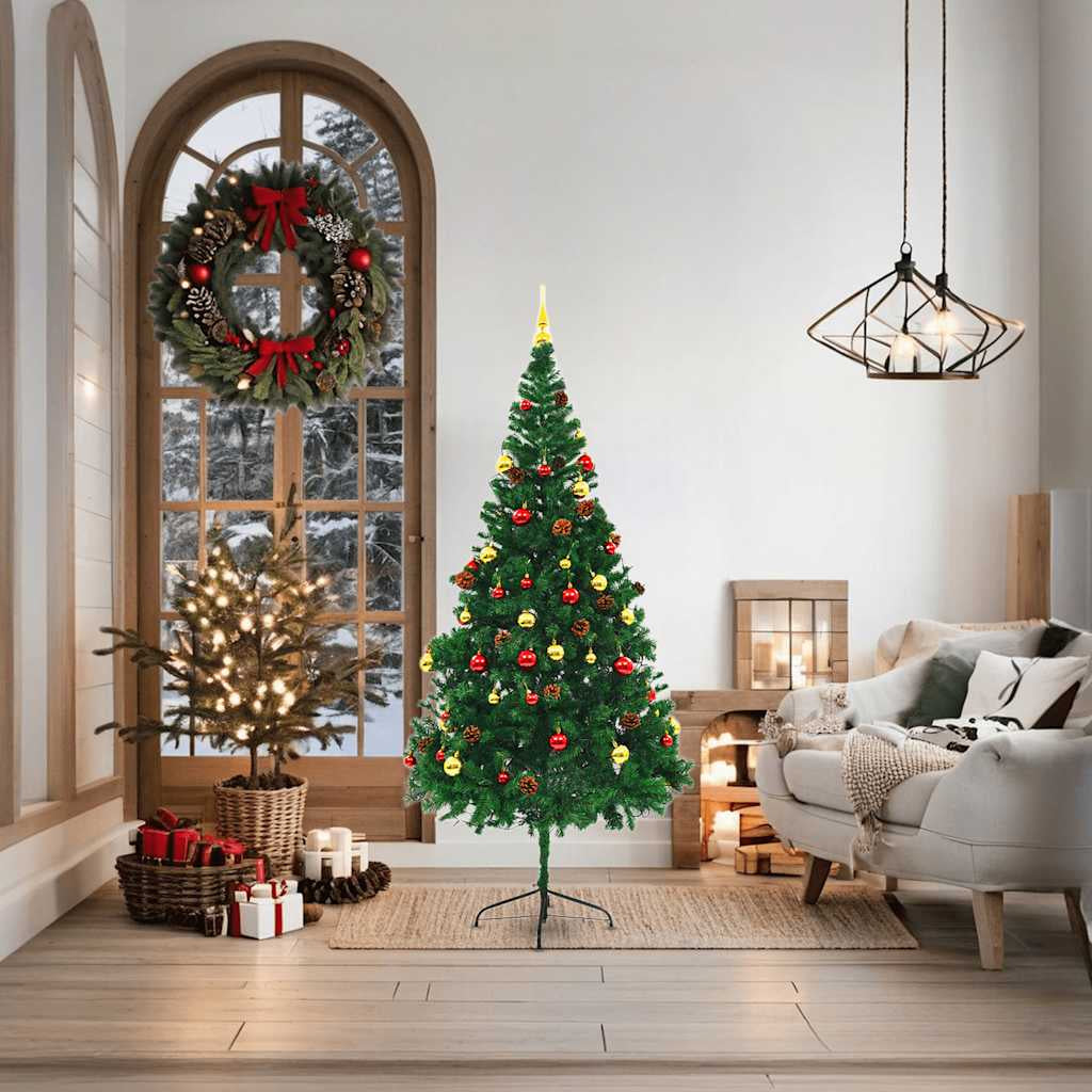 Vidaxl Árbol De Navidad Preiluminado Con Luces Y Bolas Verde 180 Cm_1
