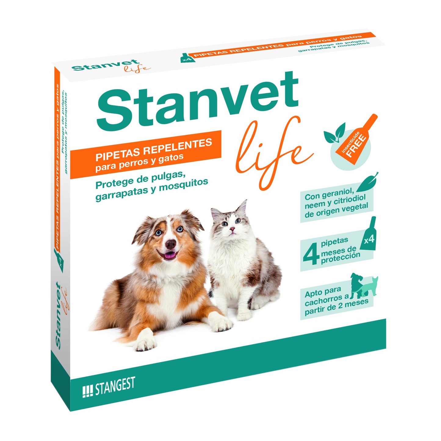 Stangest Pipettes Stanvet Life Cães e Gatos Pipetas Repelentes de Insetos Premium Protegem contra Carraças, Pulgas e Mosquitos Sem Inseticidas