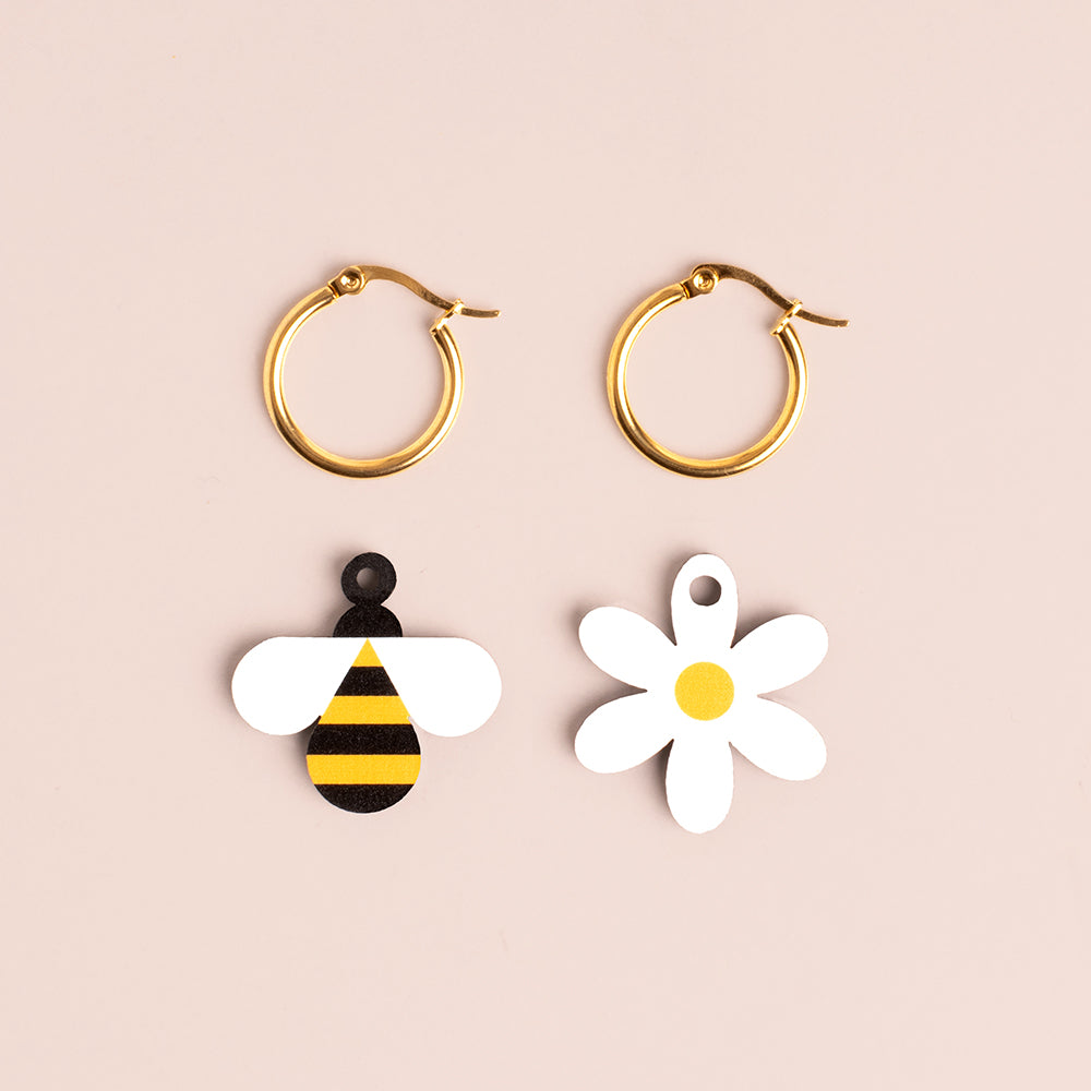 Pendientes Abeja y Flor - Aro de Acero Quirúrgico y Bañado en Oro de 18k - Nature Vibes_2