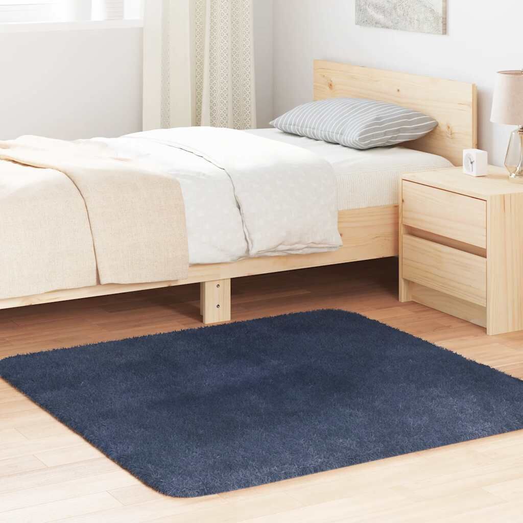 Vidaxl Alfombra De Pelo Largo Navarra Azul Marino 120x120 Cm Poliéster_1
