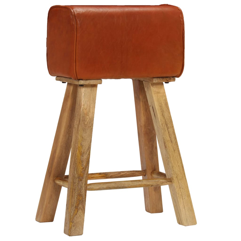 Taburetes De Cocina 2 Uds Cuero Auténtico Y Madera Maciza Mango_2