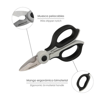 Tijeras Electricista 155 Mm. Mango Tpr Plus No Tension. Hojas Acero Inoxidable, Ergonomicas, Tijeras Cortar Cable, Pelacables