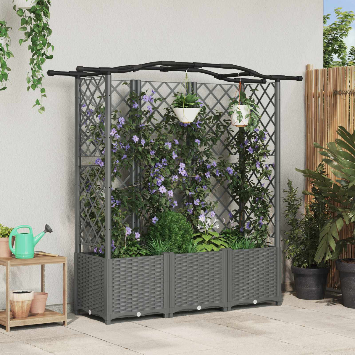 Cama Elevada Con Trellis Y Techo Gris Claro 163 X 40 X 138 Cm_1