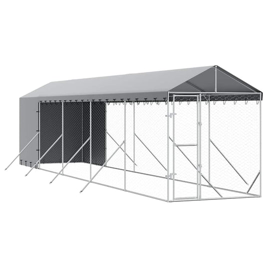 Perrera De Exterior Con Toldo Acero Galvanizado Plata 2x10x2,5m_0