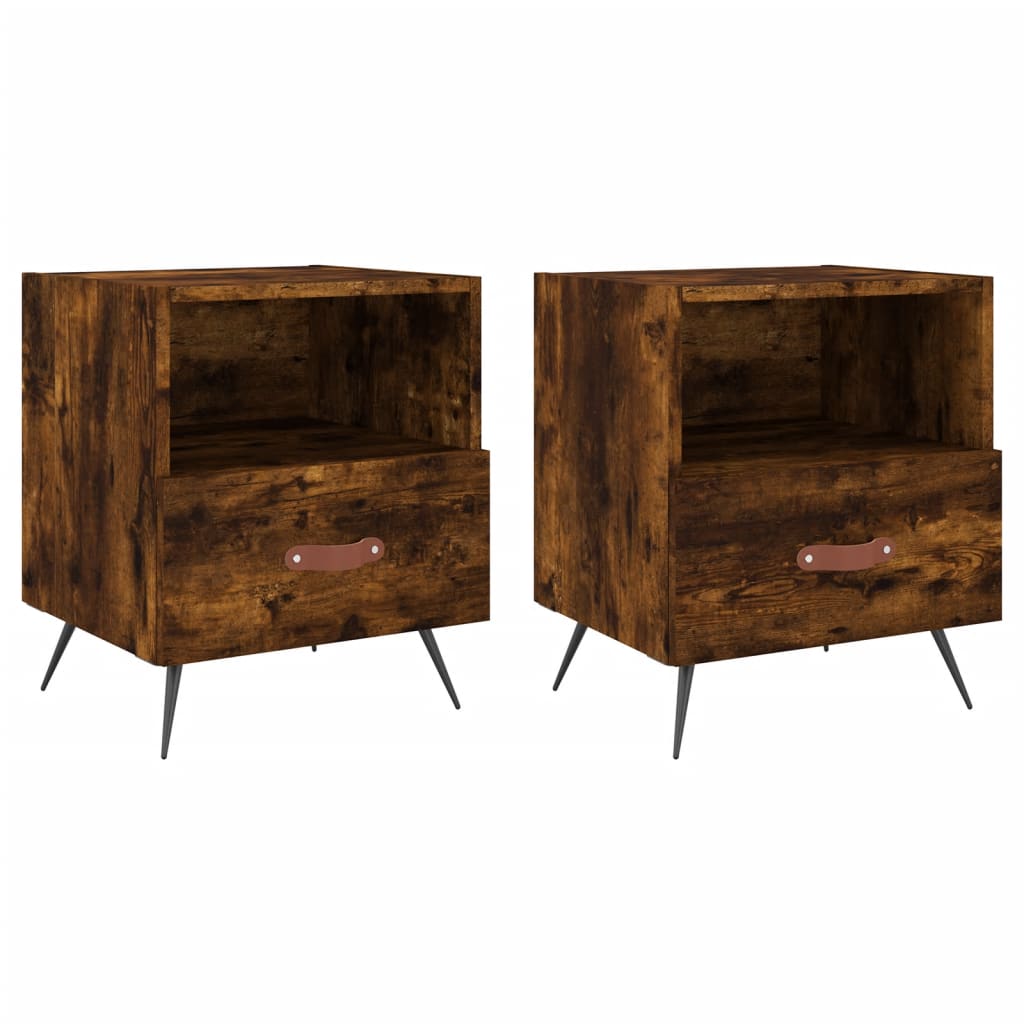 Mesita Noche 2 Uds Madera Ingeniería Roble Ahumado 40x35x47,5cm_0