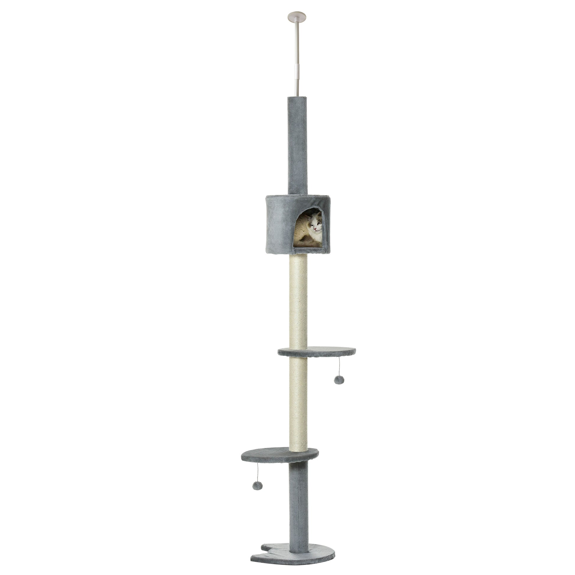 Pawhut Árbol Rascador Para Gatos Altura 255 Cm Cueva Bola Colgante_4