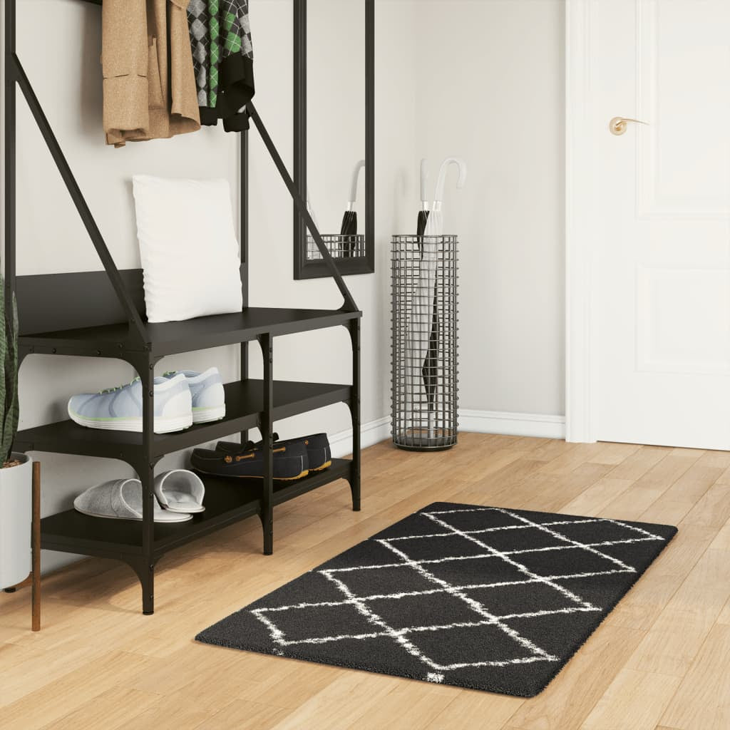 Vidaxl Alfombra De Pelo Largo Moderna Pamplona Negro Y Crema 60x110 Cm_1