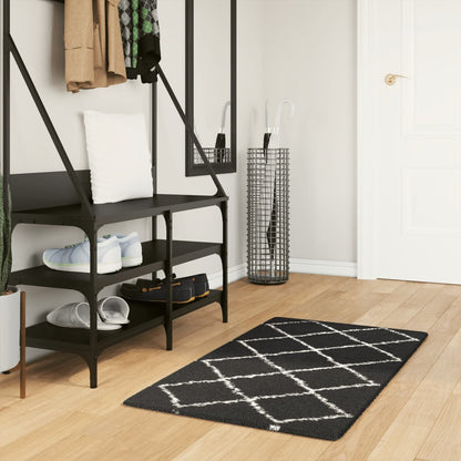 Vidaxl Alfombra De Pelo Largo Moderna Pamplona Negro Y Crema 60x110 Cm_1