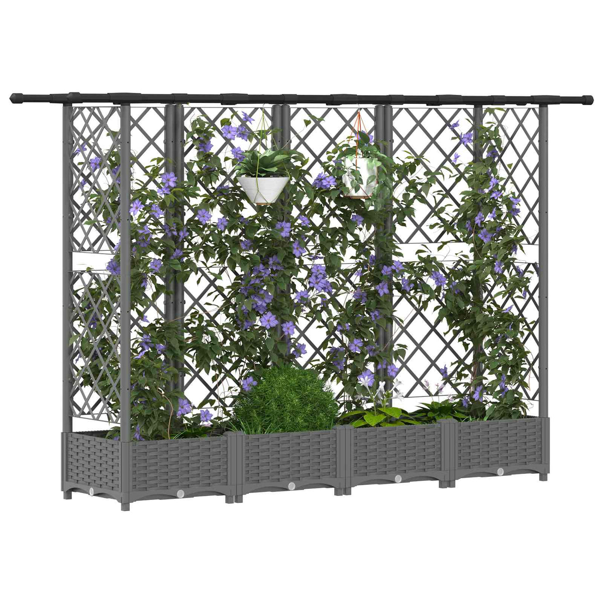 Cama Elevada Con Trellis Y Techo Gris Claro 202,5 X 40 X 121 Cm_2