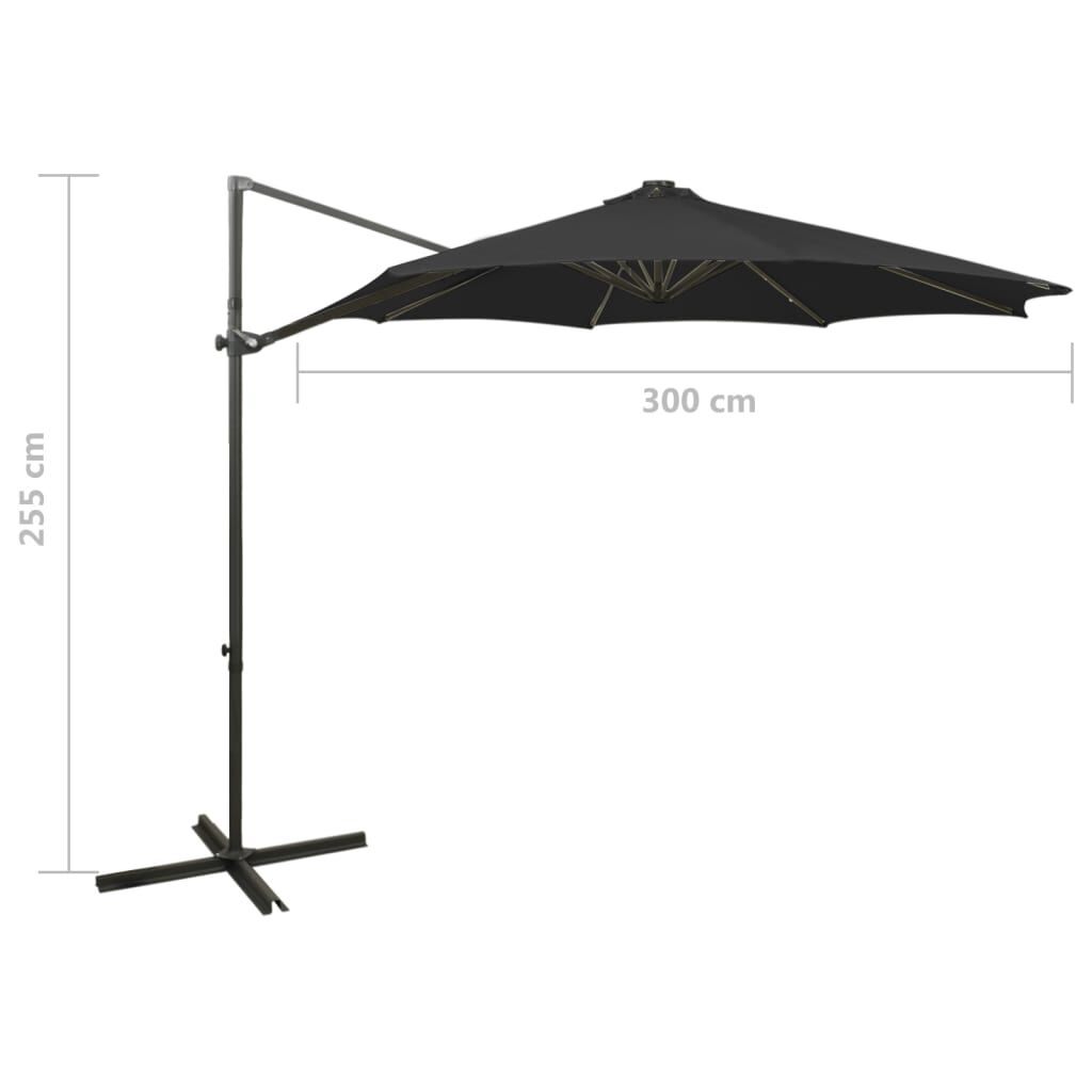 Vidaxl Sombrilla De Jardín Voladiza Con Palo Y Luces Led Negro 300 Cm_2