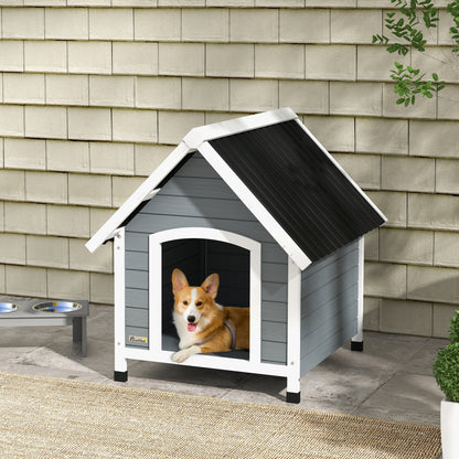 Pawhut Caseta Para Perros 75x88x82 Cm Con Techo De Tejas De Imitación Gris_1