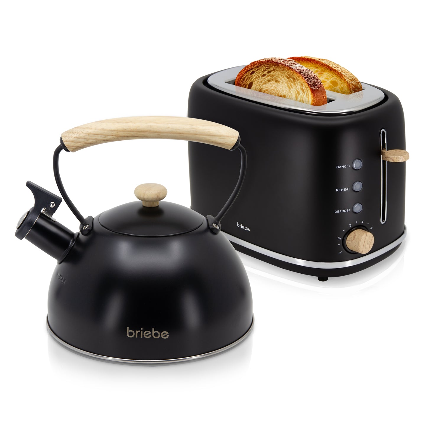 Briebe Nordic Set Tostadora Pan Ranura Ancha 2 Rebanadas + Tetera 2,3l Acero Inox, Inducción Libre Bpa, Skt1177blk,negro_0