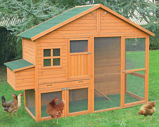 Gran Gallinero Colorado Para 6-9 Gallinas - De Madera Tratada - Almacén, Ponedero Y Parque - 96 X 268 X 195 Cm_0