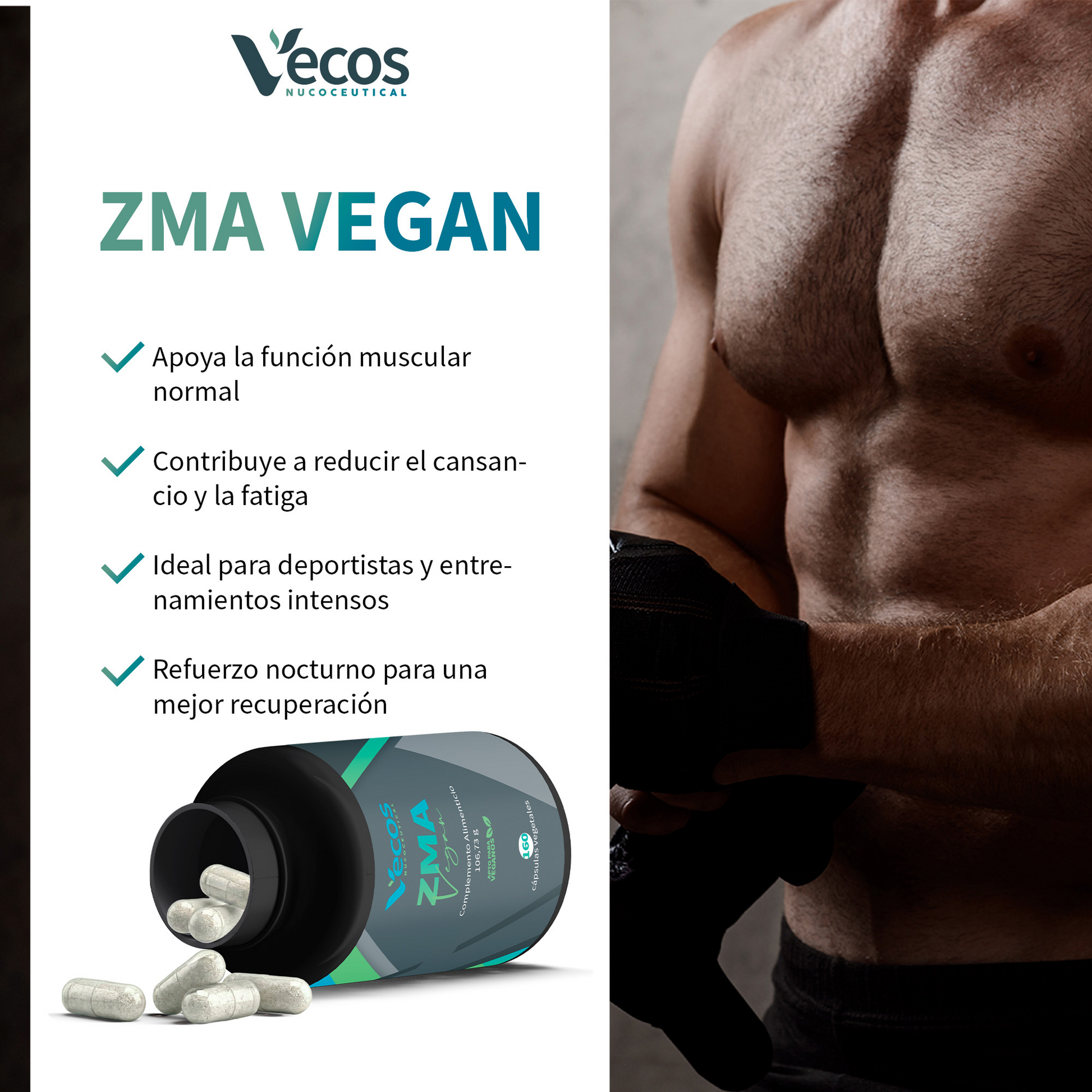 Zma Vecos 160 Cápsulas | Fuerza Muscular, Recuperación Y Energía | Magnesio, Zinc Y B6_3