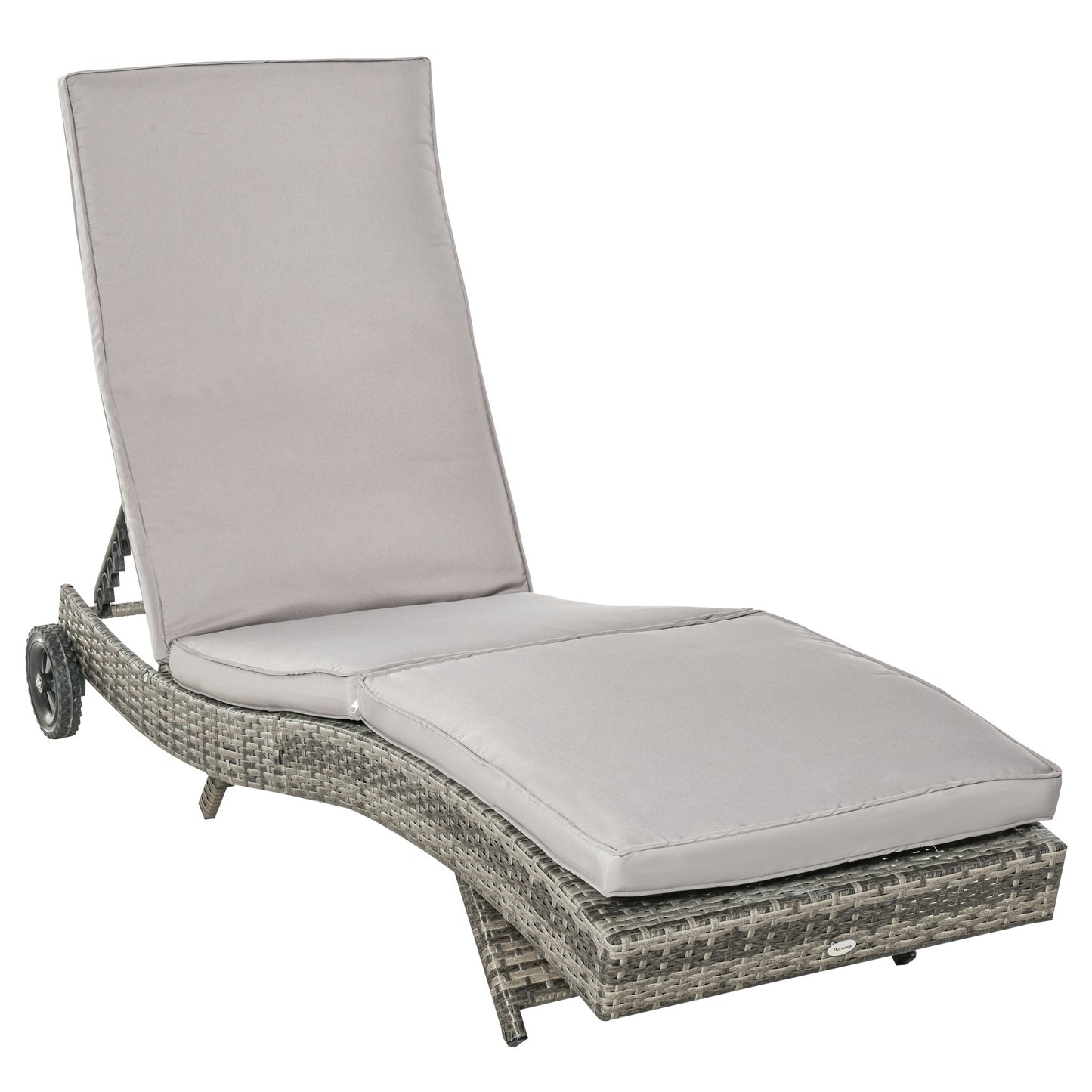 Outsunny Tumbona De Ratán Reclinable En Forma De S Con 2 Ruedas 207x70x70cm Gris_0
