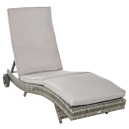 Outsunny Tumbona De Ratán Reclinable En Forma De S Con 2 Ruedas 207x70x70cm Gris_0