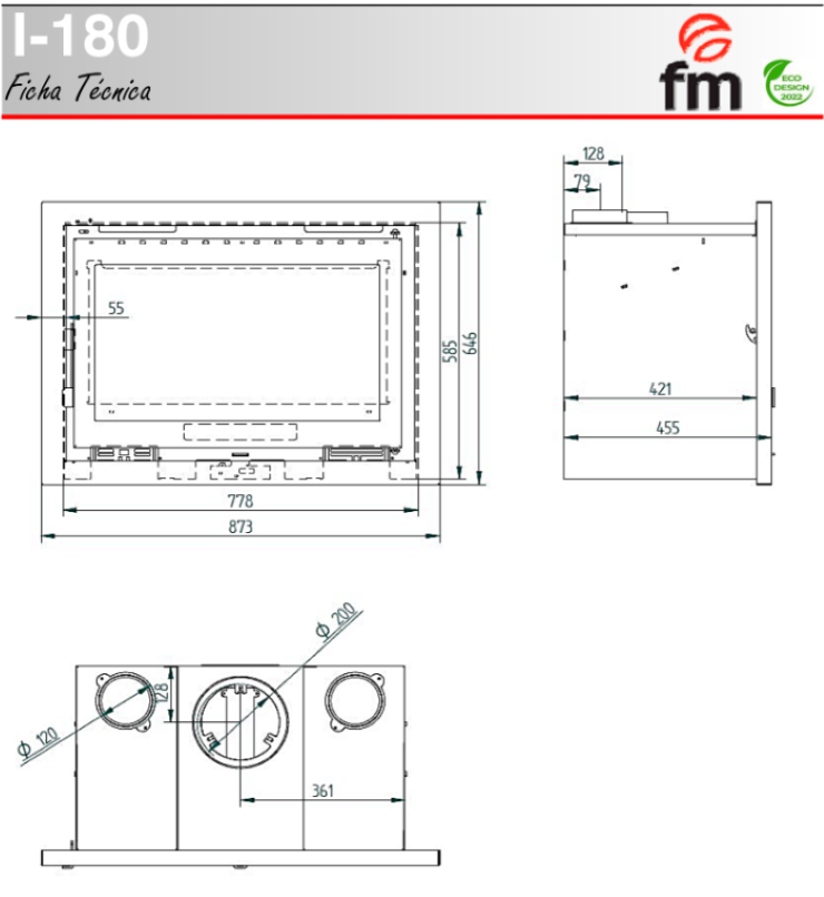 BRICOSOL Insertable de leña sin turbinas FM Modelo I-180_3