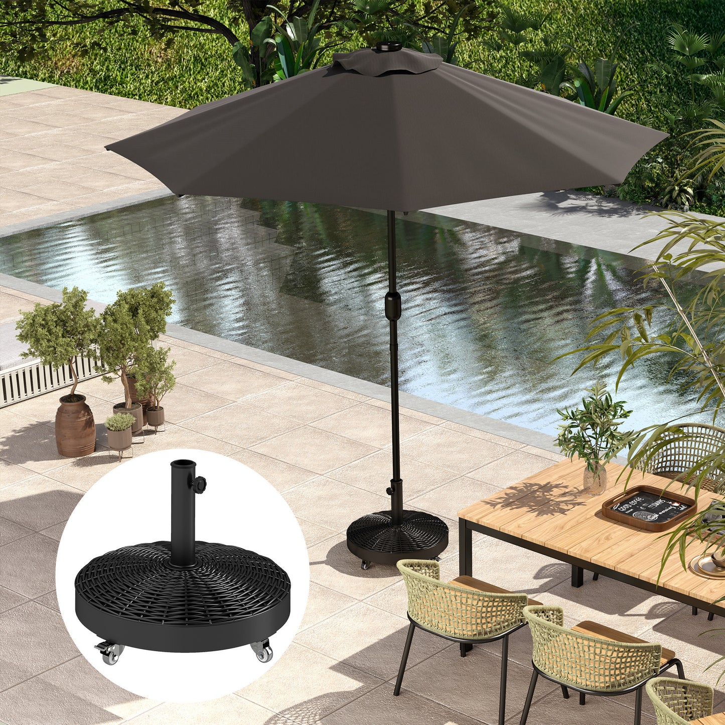 Outsunny Base Para Sombrilla Redonda Con Ruedas Relleno De Cemento Negro_4