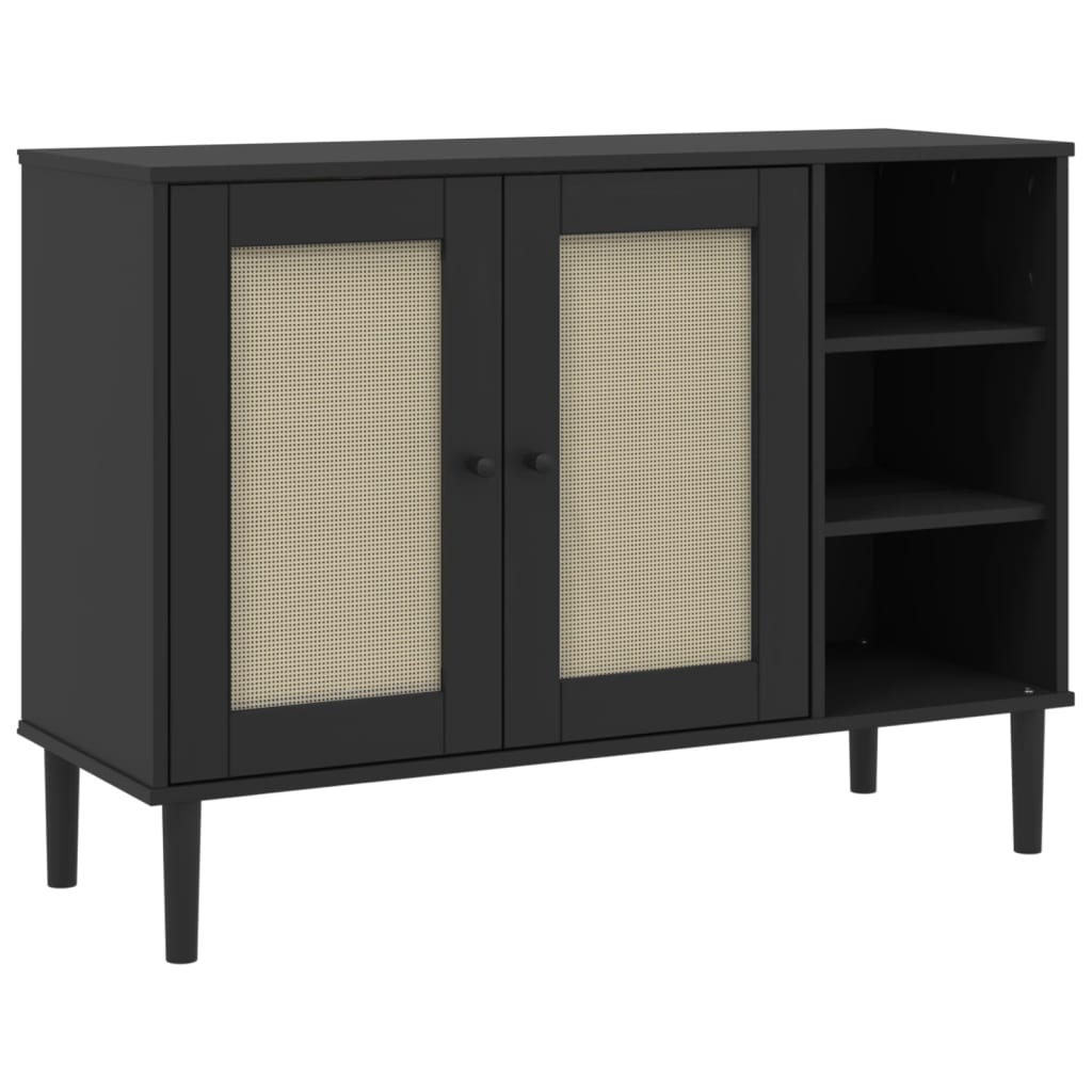 Aparador Senja Aspecto De Ratán Madera Pino Negro 112x40x80 Cm / Vetonek_1