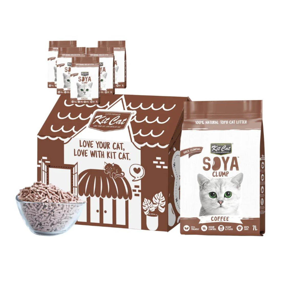 Pack de 6 Kit Cat Arena Eco SoyaClump - Areia para gatos Coffee 7 L
