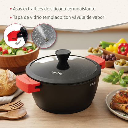 Briebe Cacerola Cocina Inducción Antiadherente Titanio, Cazuela 16cm, Aluminio Fundido Sin Pfoa, Tapa, Black Titanium_5