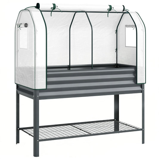 Mesa De Cultivo Outsunny Pe, Metal Galvanizado Gris Oscuro 120x55x140 Cm_0