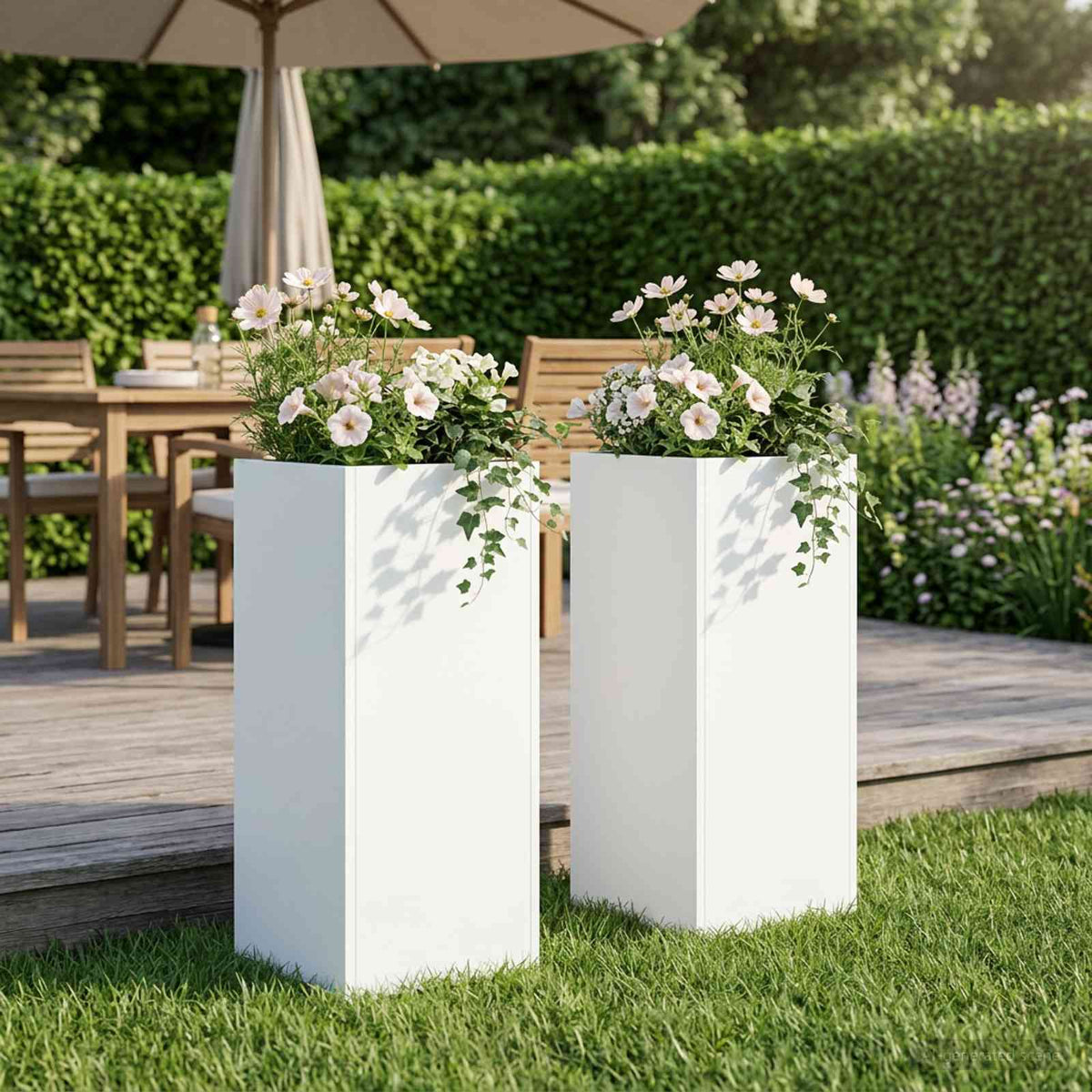 Macetero De Jardín 2 Uds. Blanco 20 X 20 X 50 Cm_1