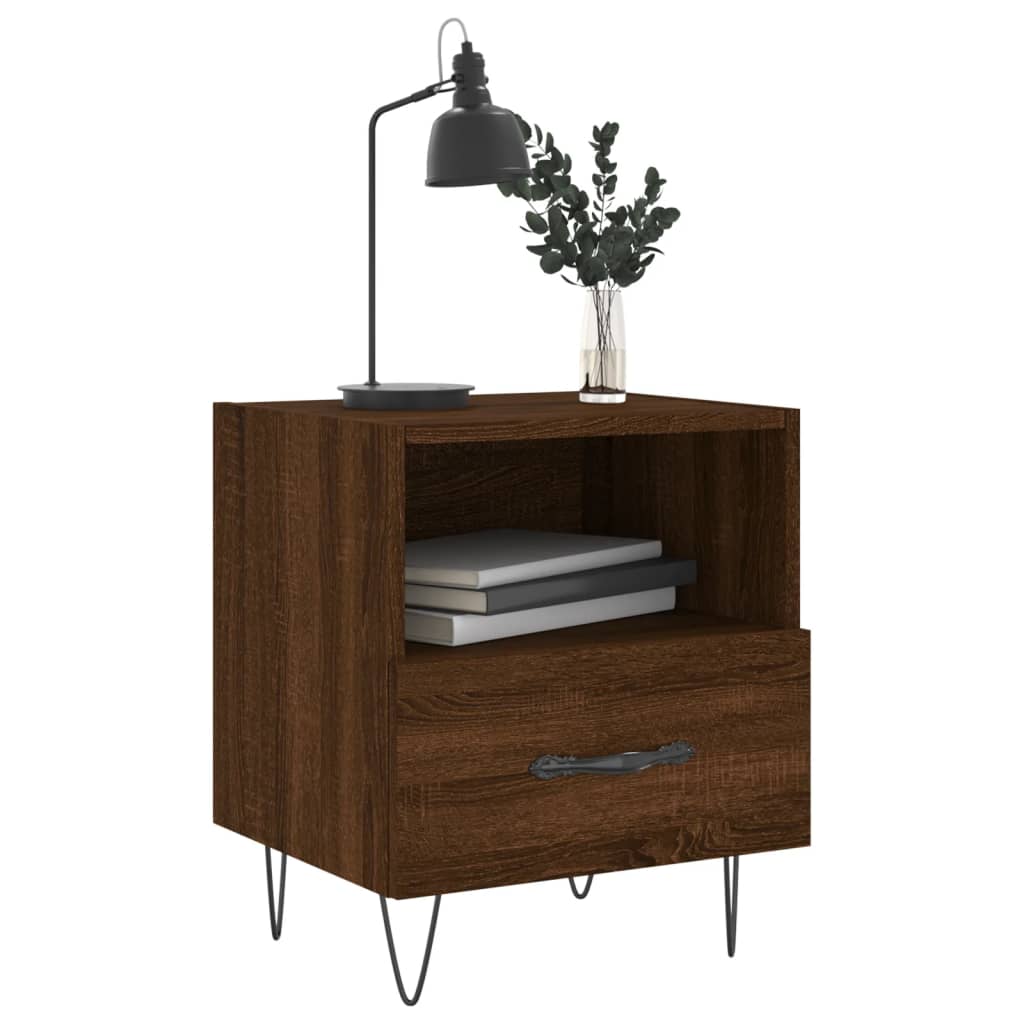 Mesita Noche 2 Uds Madera Ingeniería Marrón Roble 40x35x47,5 Cm_2