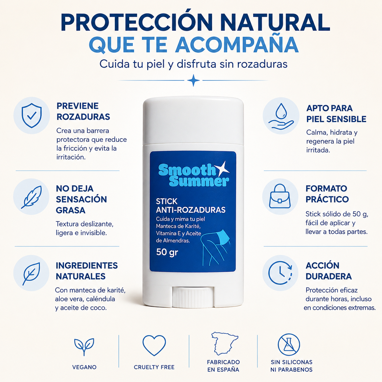 Stick Antirozaduras Natural 50 g | Previene rozaduras en muslos, axilas y pies_3