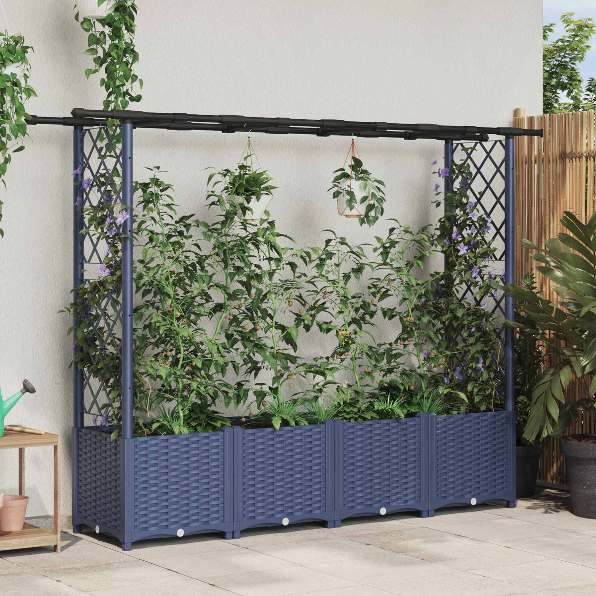Cama Elevada Con Trellis Y Techo Gris 203 X 40 X 136 Cm Pp_1