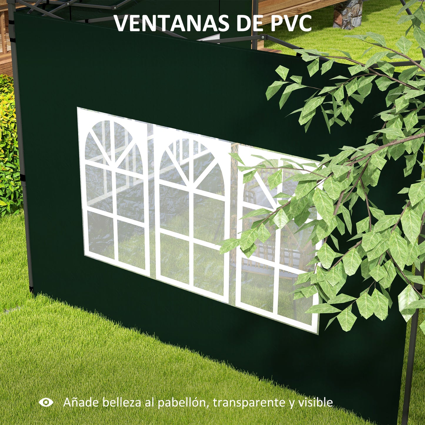 Outsunny Conjunto De 1 Carpa De Jardín 3x3 M Y 2 Paredes Laterales 3x2 M Verde_5