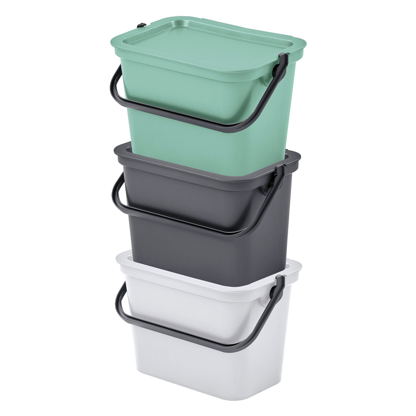 Set De 3 Papeleras moda Con Asa Grafito, Salvia Y Blanco De 5l_0