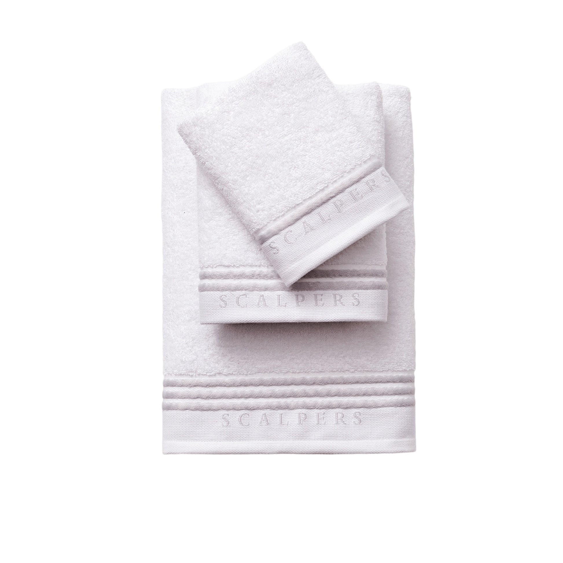 Set Toallas Baño (tocador 30x50cm + Manos 50x90cm + Baño 70x140cm) En Algodón Blanco Con Gris Scalpers Home_0