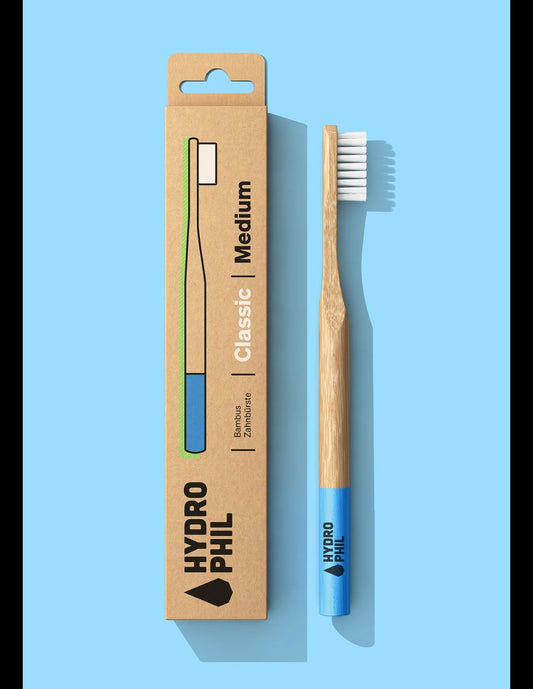 Escova de dentes de bambu clássica média, natural/Oceano Atlântico