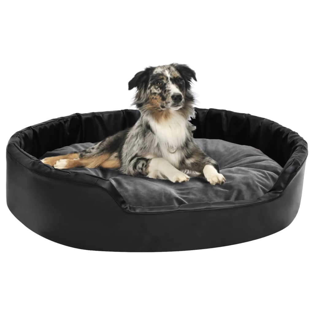 Vidaxl Cama De Perros Felpa Y Cuero Sintético Gris Oscuro 90x79x20 Cm_1