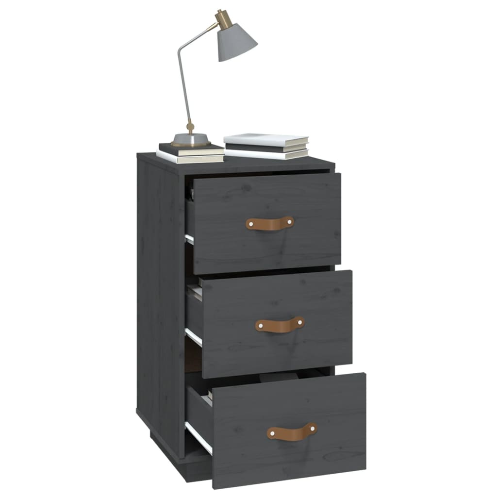 Mesitas De Noche 2 Uds Madera Maciza Pino Gris 40x40x75 Cm_3