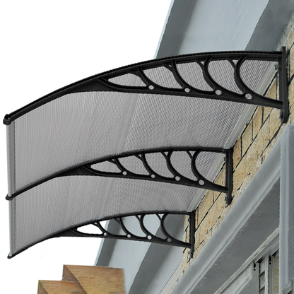 Tejadillo De Protección 80x60 Cm Gris Oscuro. Marquesina Para Puertas Y Ventanas Con Soporte Negro_2